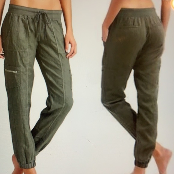 Athleta Olive Green Linen Joggers Size 